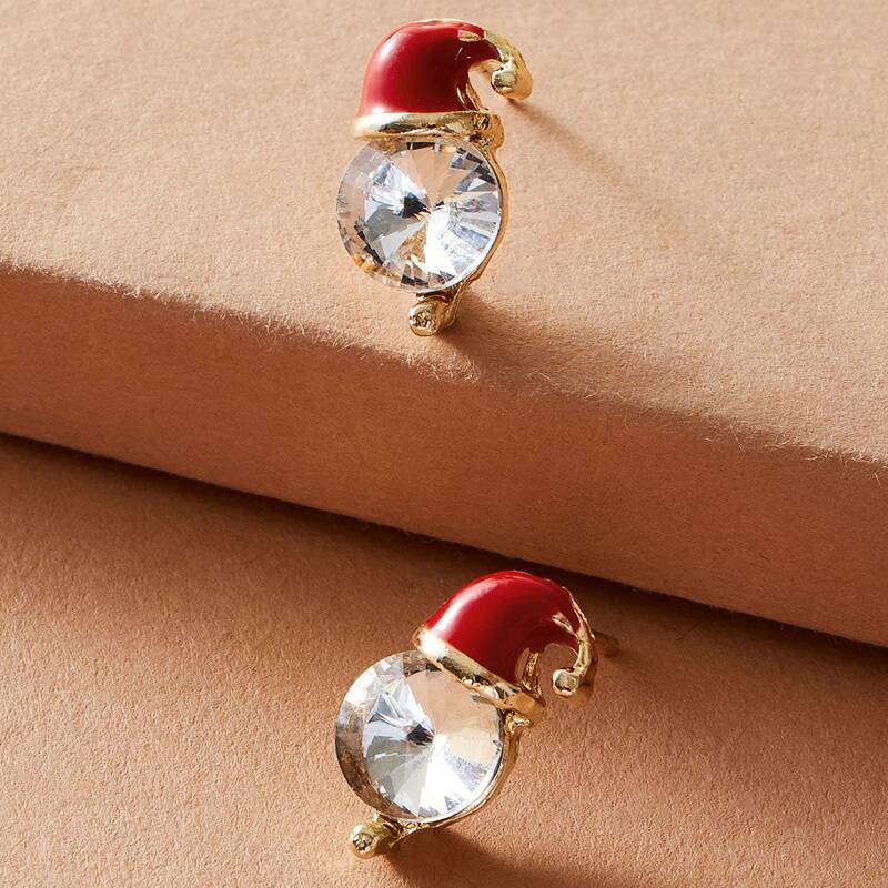 

1pair Christmas Hat Gemstone Earrings, Multicolor