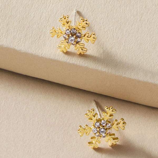 

1pair Rhinestone Engraved Snowflake Stud Earrings, Gold