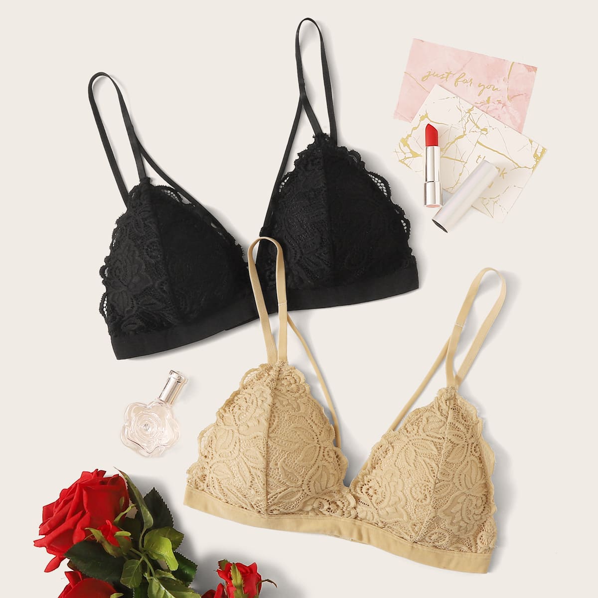 

2pack Guipure Lace Bra Set, Multicolor