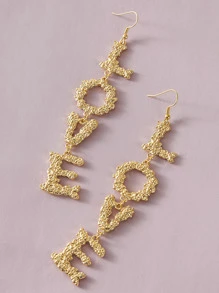 1對金屬質感字母耳墜 - 金黃色 - 查看 3
