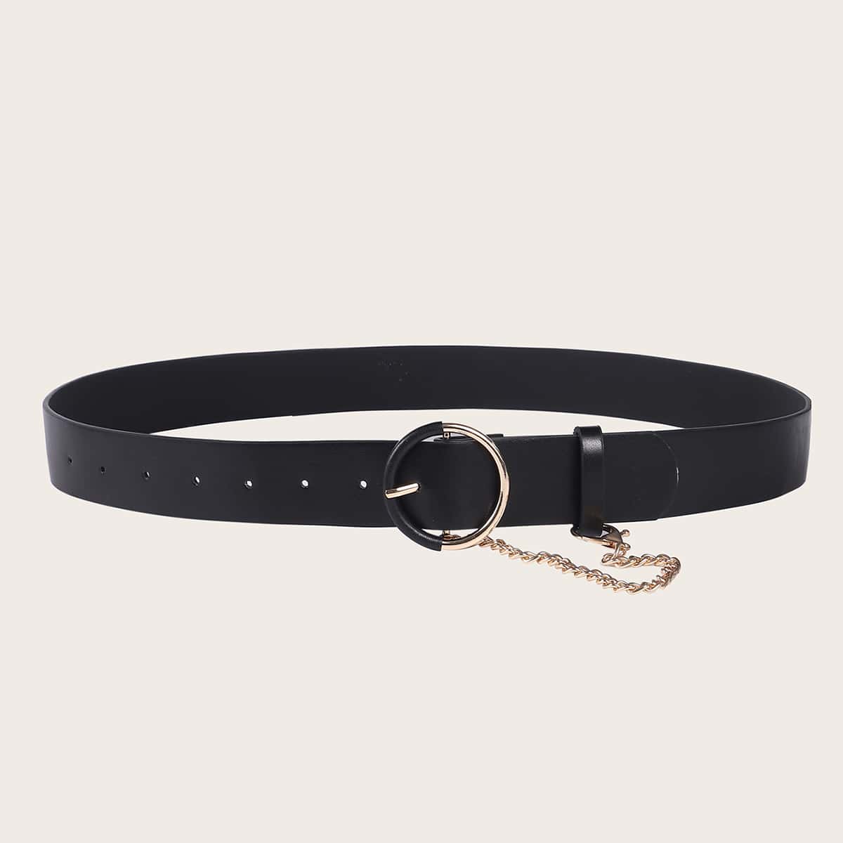 

Chain Decor O-ring Buckle Belt, Black