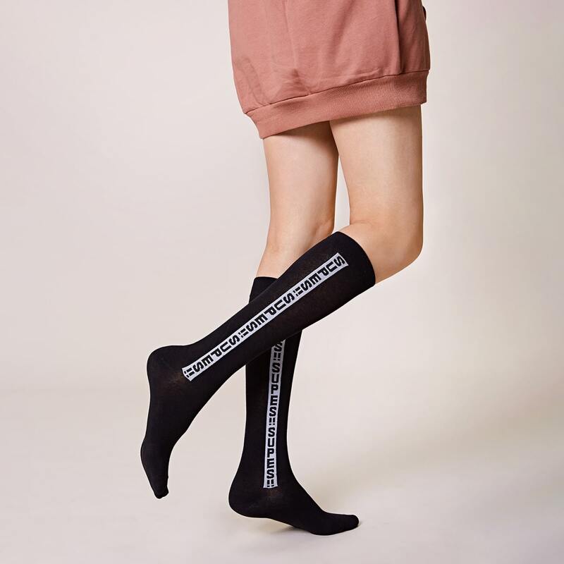 1pair Letter Graphic Knee Length Socks, Black