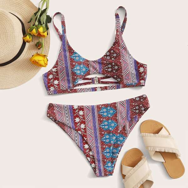 

Tribal Top With Panty Bikini Set, Multicolor
