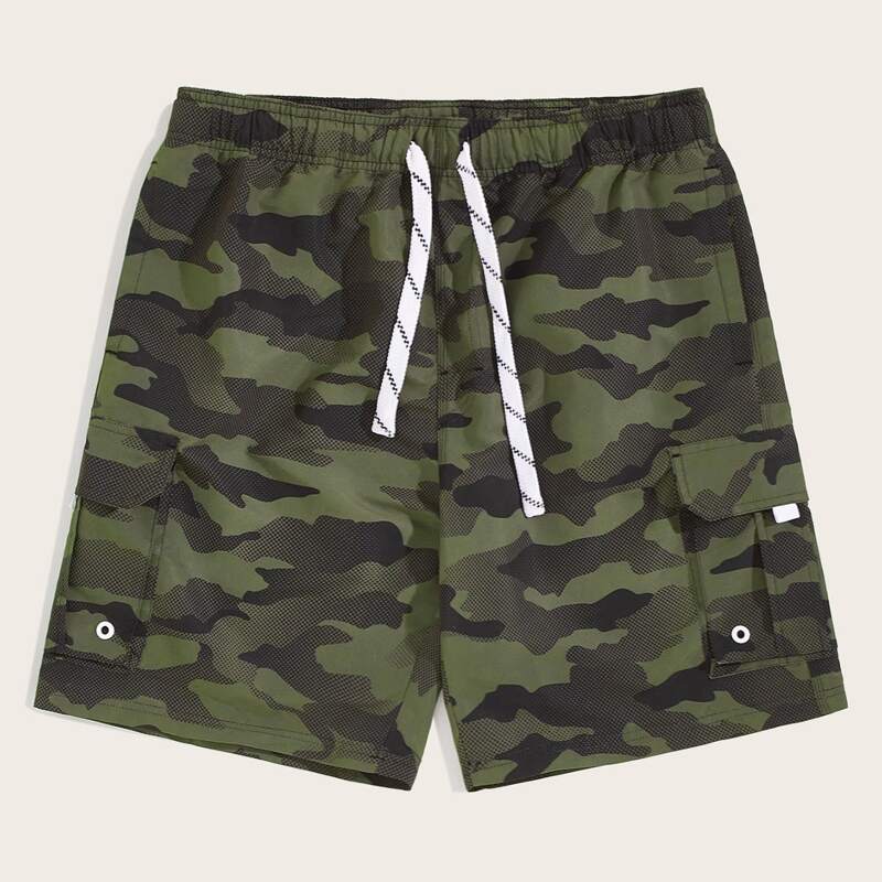 

Guys Camo Print Drawstring Swim Trunks, Multicolor