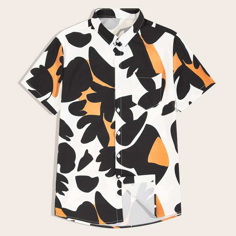 

Guys Graphic Print Button Up Shirt, Multicolor
