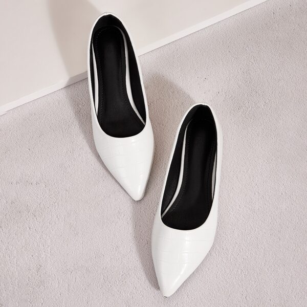

Point Toe Croc Embossed Flats, White