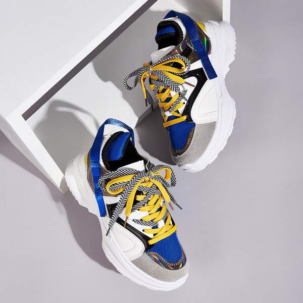 

Color Block Lace-up Front Chunky Sneakers, Multicolor