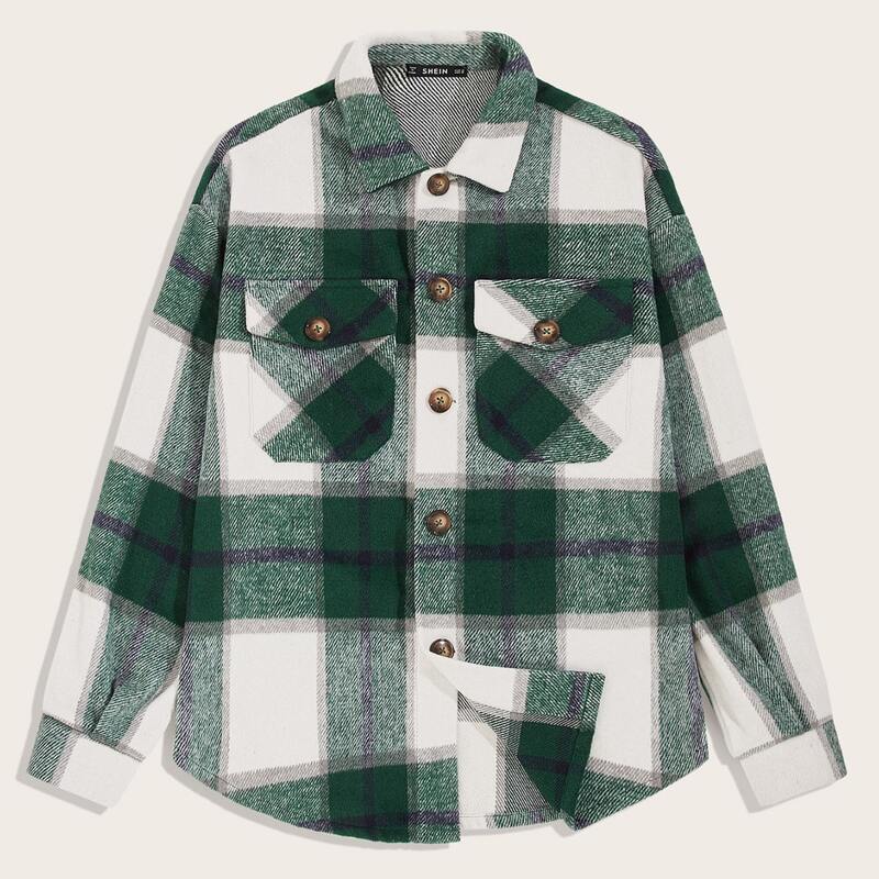 

Guys Flap Pocket Front Plaid Tweed Jacket, Green