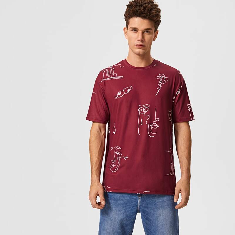 

Guys Drop Shoulder Graphic Tee, Burgundy