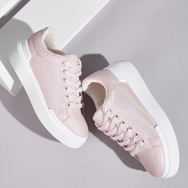 

Lace-up Front Textured Sneakers, Pink