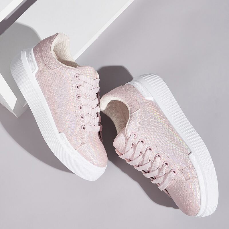 

Lace-up Front Textured Sneakers, Pink