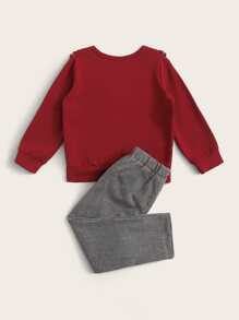 SHEIN Sudadera de Niñas ribete fruncido con pantalones de guingán - Multicolor - Ver 2