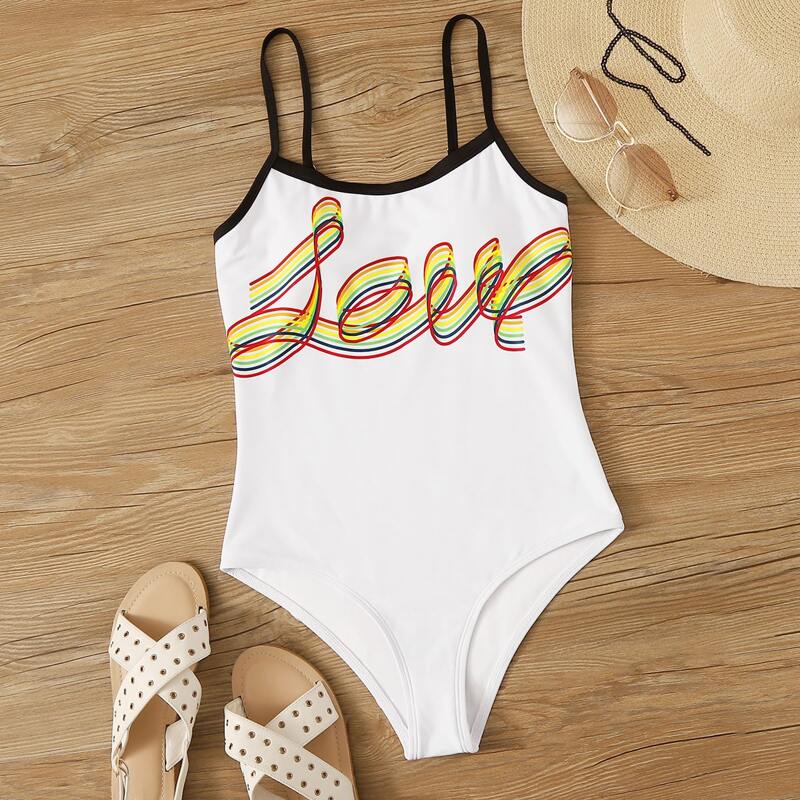 

Letter Graphic One Piece Swimwear, White