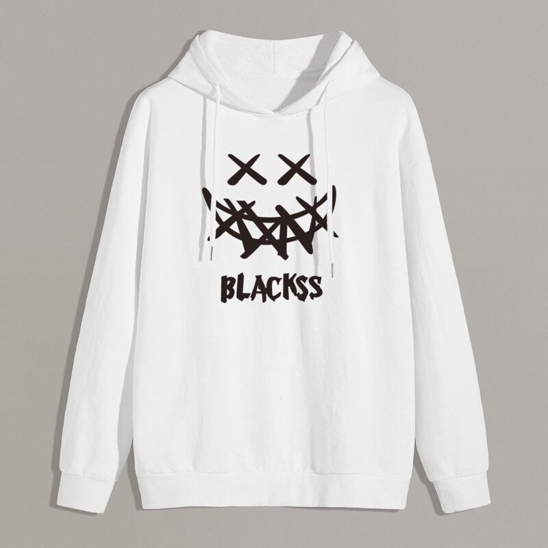 

Guys Halloween & Letter Graphic Drawstring Hoodie, White