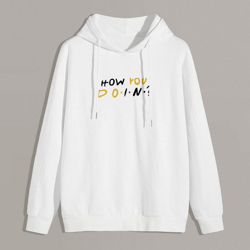 

Guys Slogan Graphic Drawstring Hoodie, White