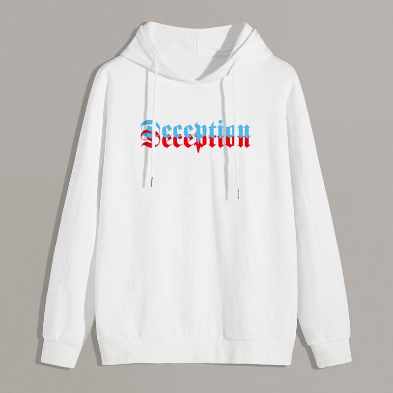 

Guys Letter Graphic Drawstring Hoodie, White