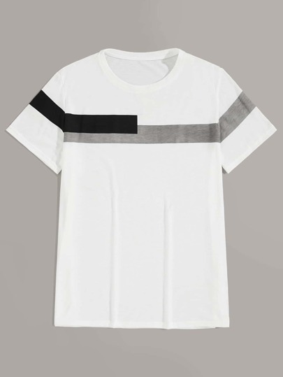 Men Contrast Panel Short Sleeve Tee