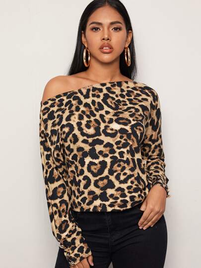 Leopard Print Button Cuff Tee