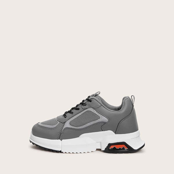 

Lace-up Front Mesh Panel Chunky Sneakers, Grey