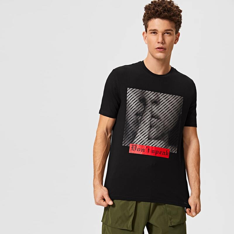 

Guys Figure and Slogan Graphic Tee, Black
