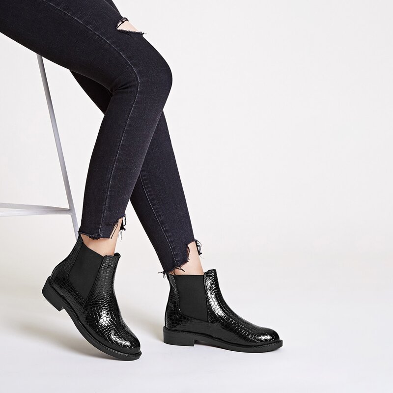 

Croc Embossed Chelsea Boots, Black
