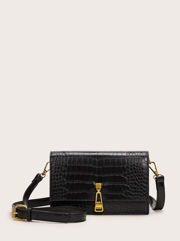 

Croc Embossed Flap Crossbody Bag, Black