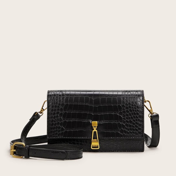 

Croc Embossed Flap Crossbody Bag, Black
