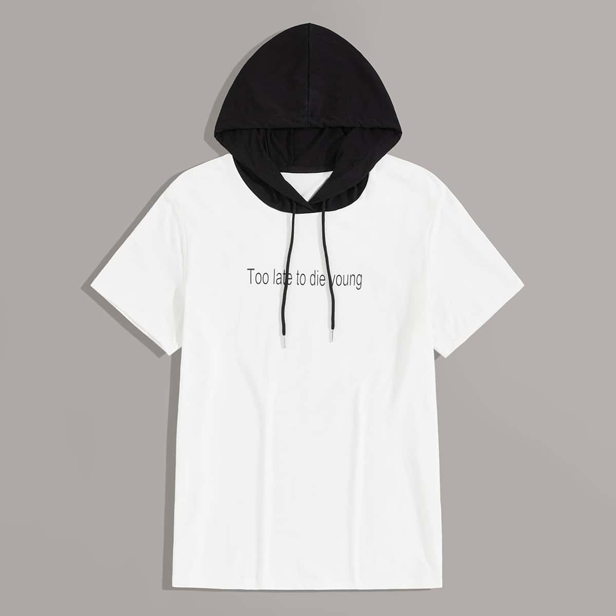 

Guys Letter Graphic Drawstring Hooded Tee, White