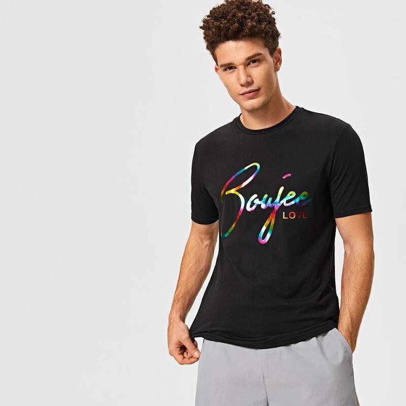 

Guys Colorful Letter Graphic Top, Black