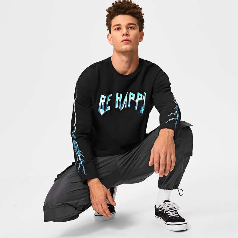 

Guys Slogan Graphic Top, Black