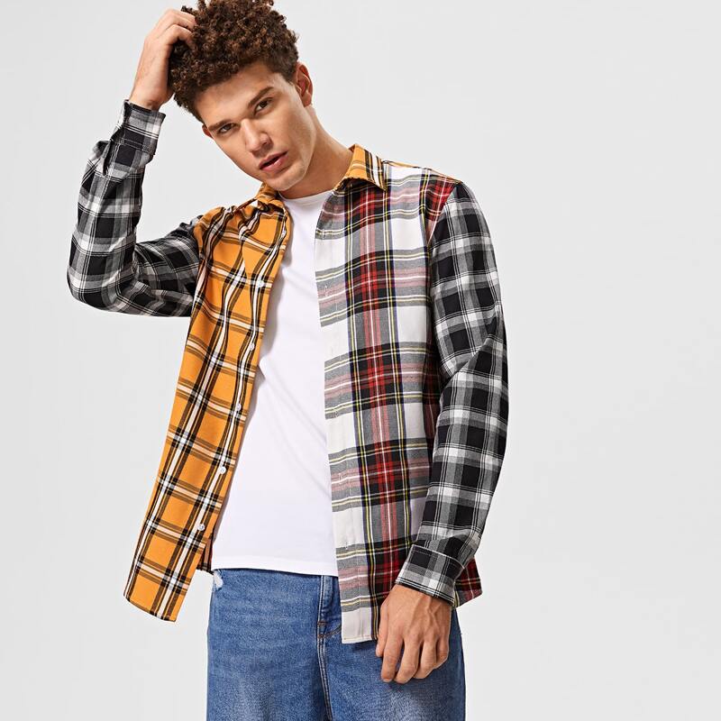 

Guys Color Block Plaid Shirt, Multicolor