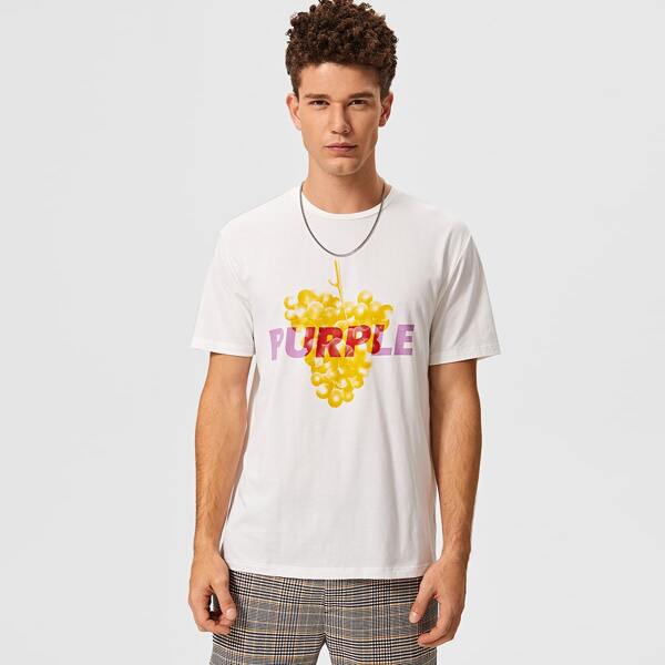 

Men Grape & Letter Graphic Tee, White