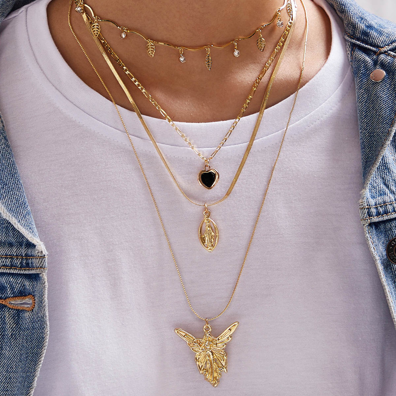 

4pcs Butterfly & Heart Charm Necklace, Gold
