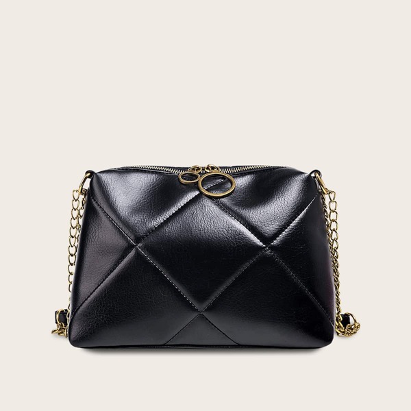 

Quilted Chain Crossbody Bag, Black