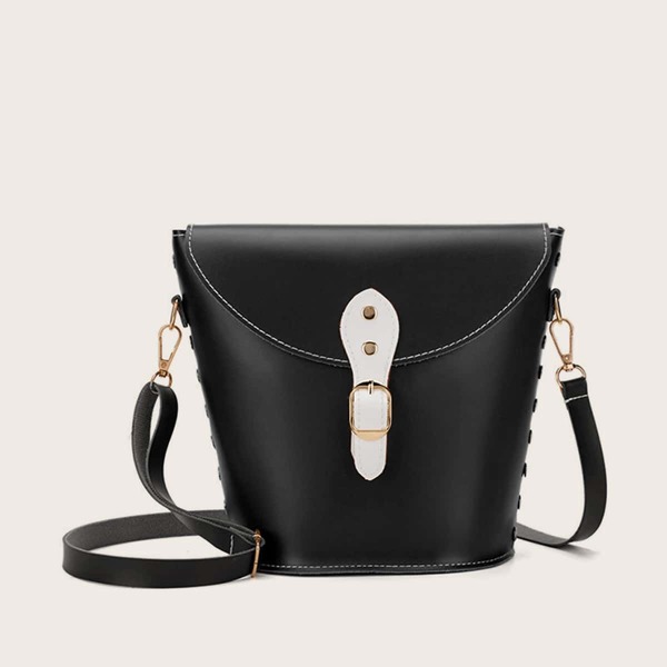 

Buckle Decor Bucket Bag, Black