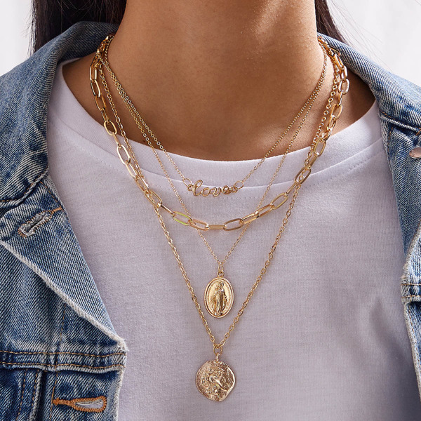 

1pc Coin Charm Layered Chain Necklace, Gold