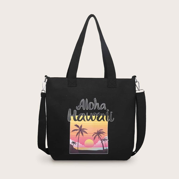 

Tropical Graphic Tote Bag, Black