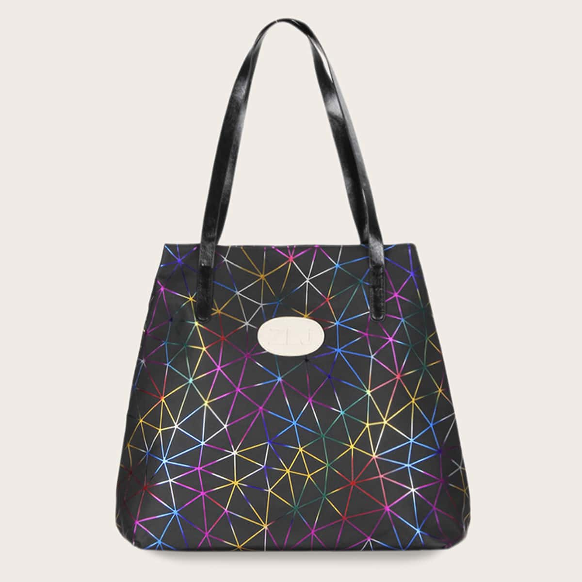 

Geometric Graphic Tote Bag, Black