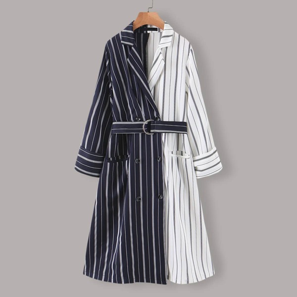 

Striped Two Tone Belted Shirt Dress, Multicolor