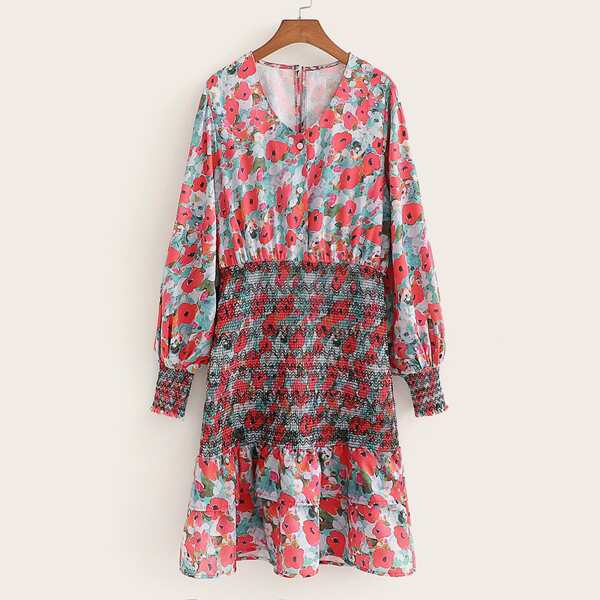 

Floral Print Layered Hem Dress, Multicolor
