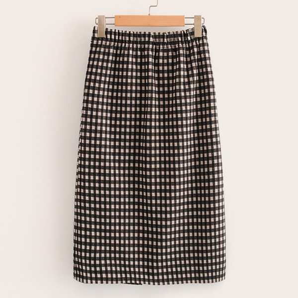 

Plaid Print Split Back Skirt, Multicolor