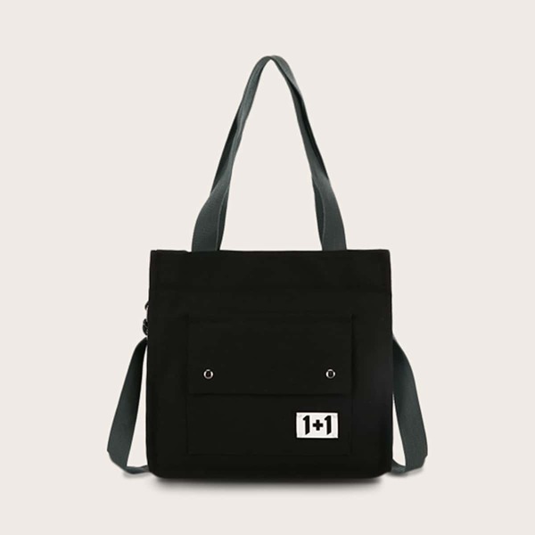 

Pocket Side Canvas Tote Bag, Black