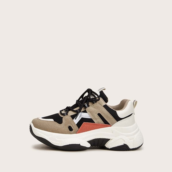 

Lace-up Front Suede Panel Chunky Sneakers, Multicolor