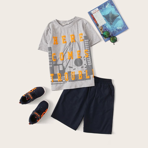 

Boys Slogan Graphic Tee & Shorts Set, Multicolor