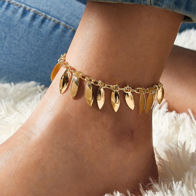

Leaf Dangle Anklet, Gold