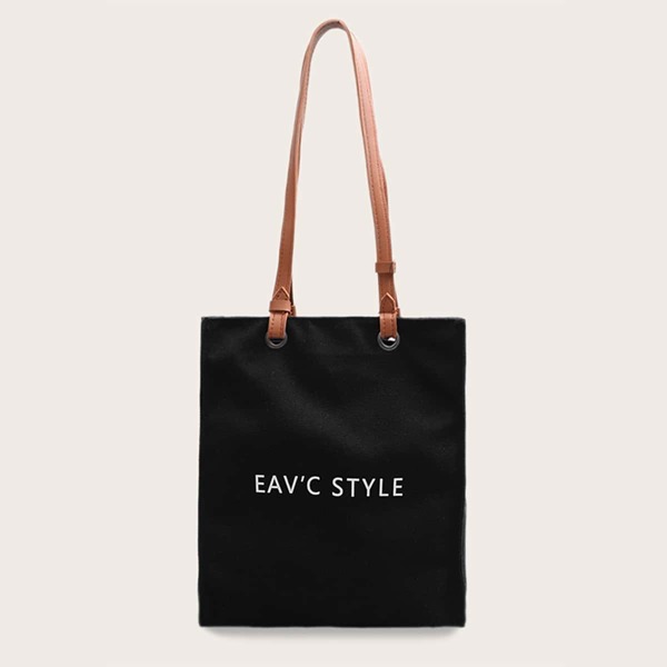 

Letter Graphic Canvas Tote Bag, Black