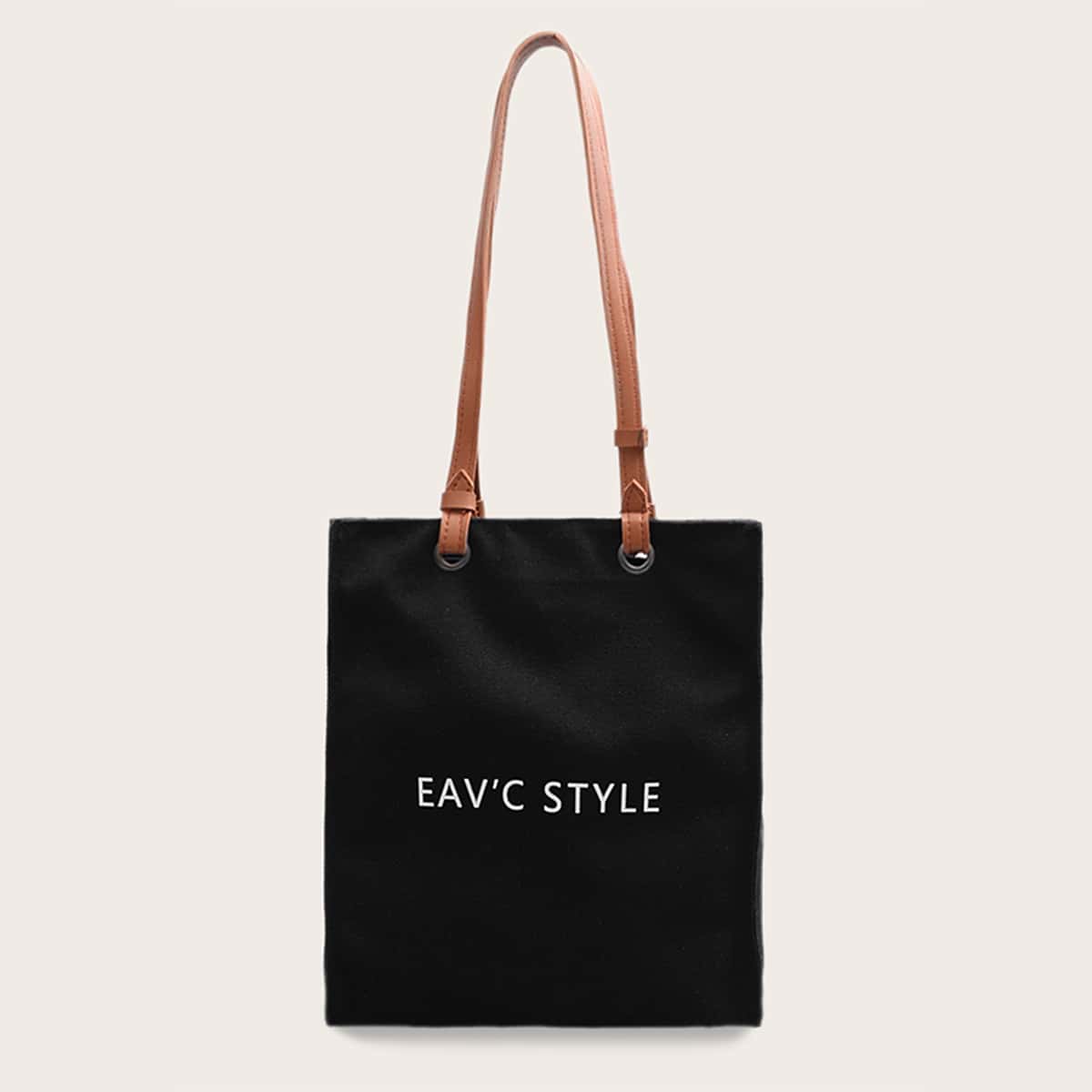 

Letter Graphic Canvas Tote Bag, Black