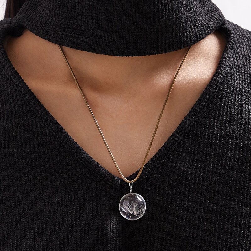 

1pc Epoxy Dandelion Pendant Necklace, Multicolor