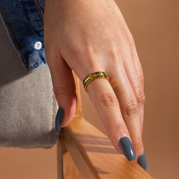 

1pc Simple Metallic Ring, Gold