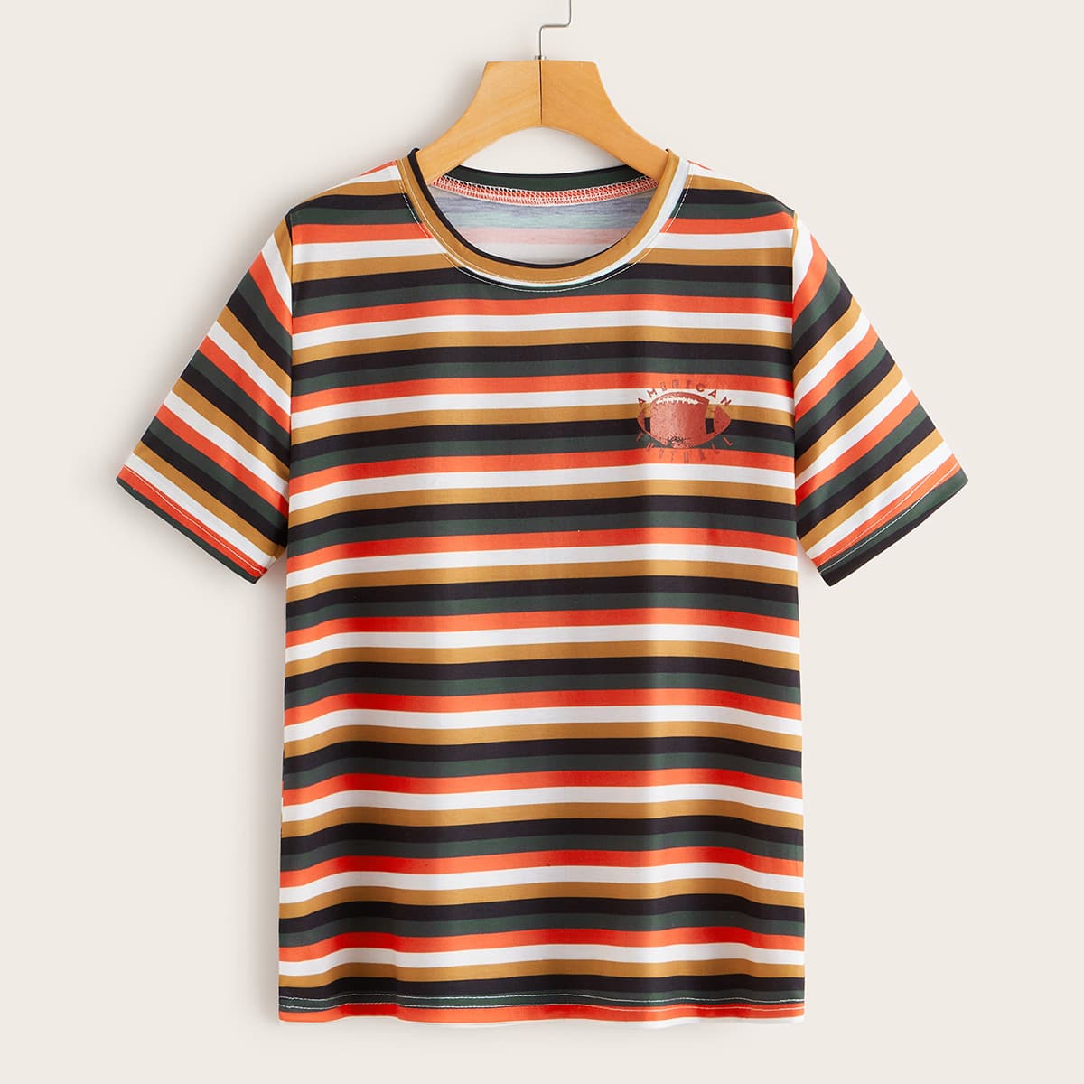 

Multi-stripe & Letter Graphic Tee, Multicolor